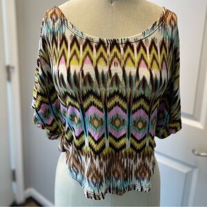 Boho Y2K Batwing Crop Top Tribal Print Festival Bohemian Blouse S